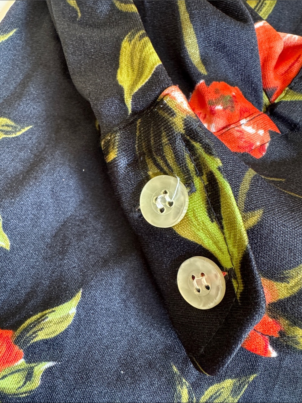 Vintage Spiegel 1970s Black Button-Down Shirt with Red Floral Print - Picture 4 of 7